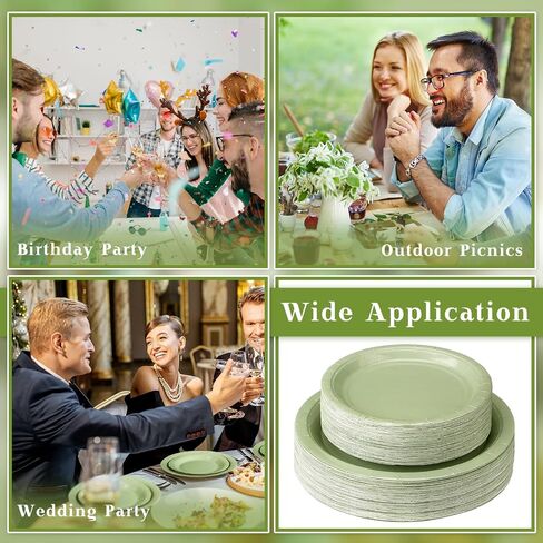 100 Pcs Sage Green Disposable Plates Green Paper Plates Disposable Dessert Plates Bulk 7 Inch 9 Inch Disposable Paper Plates Set Decoration for Wedding Engagement Bridal Shower in Saudi Arabia