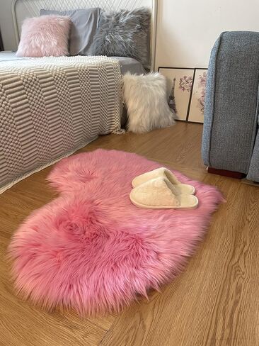 Thick Soft Fluffy Heart Shaped Rug, Faux Sheepskin Fur Rug, 2.3X3 Feet Shaggy Area Rugs for Bedroom, Living Room, Sofa, Floor Mat (Barn Red) in Saudi Arabia