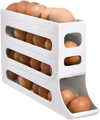 EGG HOLDER FOR FRIDGE, Auto Rolling Fridge Egg Organizer, Egg Rack For Refrigerator. (Beige) in Saudi Arabia