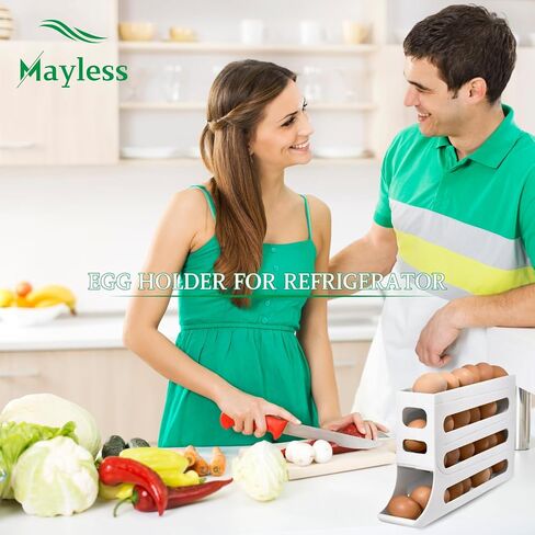 EGG HOLDER FOR FRIDGE, Auto Rolling Fridge Egg Organizer, Egg Rack For Refrigerator. (Beige) in Saudi Arabia