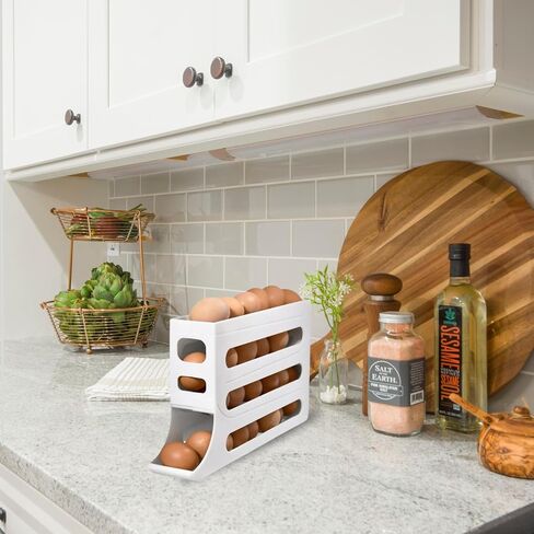 EGG HOLDER FOR FRIDGE, Auto Rolling Fridge Egg Organizer, Egg Rack For Refrigerator. (Beige) in Saudi Arabia