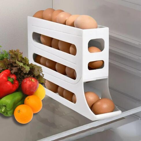 EGG HOLDER FOR FRIDGE, Auto Rolling Fridge Egg Organizer, Egg Rack For Refrigerator. (Beige) in Saudi Arabia