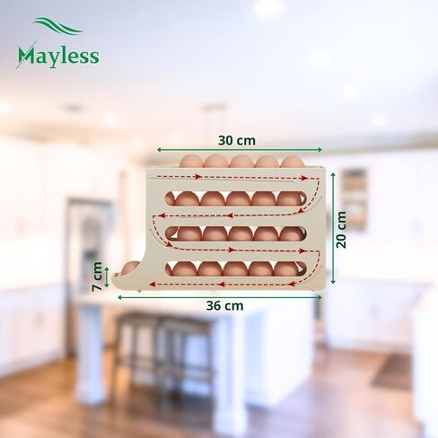 EGG HOLDER FOR FRIDGE, Auto Rolling Fridge Egg Organizer, Egg Rack For Refrigerator. (Beige) in Saudi Arabia