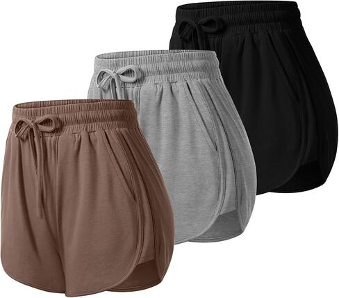 Neer 3 قطع من شورتات العرق النسائية، شورت رياضي مرن مع جيوب، شورت فضفاض للجري، شورت صيفي للتمارين الرياضية لليوجا in Kuwait
