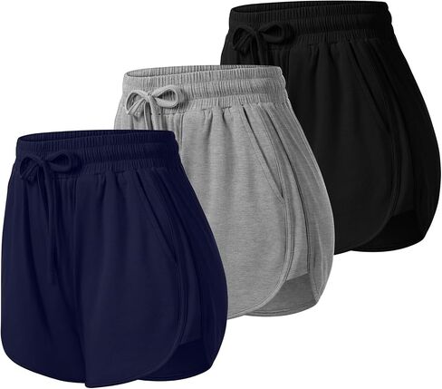 Neer 3 Pack Women's Sweat Shorts, Athletic Elastic Shorts with Pockets Loose Running Shorts Summer Workout Shorts for Yoga in Saudi Arabia
