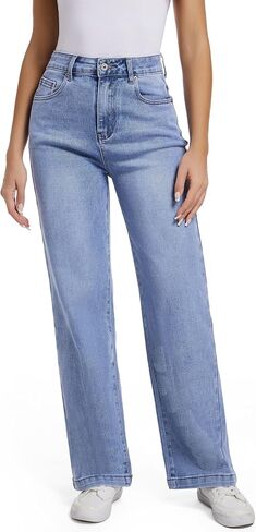 Women Jeans High Waist Trendy Tummy Casual Control Jeans Y2k Boyfriends Wide Leg Jeans for Women in Saudi Arabia