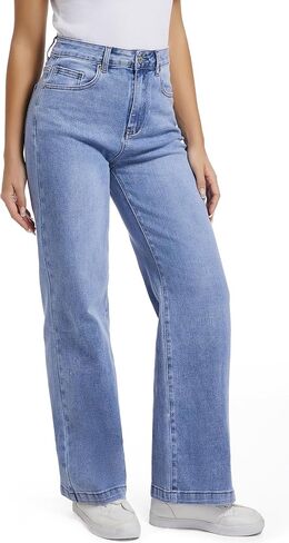 Women Jeans High Waist Trendy Tummy Casual Control Jeans Y2k Boyfriends Wide Leg Jeans for Women in Saudi Arabia