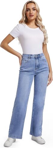 Women Jeans High Waist Trendy Tummy Casual Control Jeans Y2k Boyfriends Wide Leg Jeans for Women in Saudi Arabia