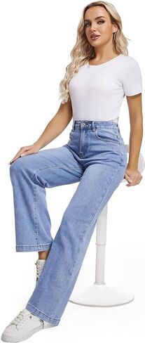 Women Jeans High Waist Trendy Tummy Casual Control Jeans Y2k Boyfriends Wide Leg Jeans for Women in Saudi Arabia