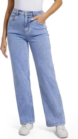 Women Jeans High Waist Trendy Tummy Casual Control Jeans Y2k Boyfriends Wide Leg Jeans for Women in Saudi Arabia