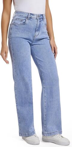 Women Jeans High Waist Trendy Tummy Casual Control Jeans Y2k Boyfriends Wide Leg Jeans for Women in Saudi Arabia