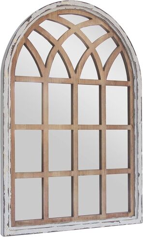 مرآة حائط مقوسة، 28 بوصة × 41.5 بوصة ديكور حائط مرآة، نافذة بإطار معدني لتزيين المزرعة لغرفة المعيشة وغرفة النوم ومدخل الحمام in Kuwait