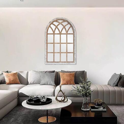 مرآة حائط مقوسة، 28 بوصة × 41.5 بوصة ديكور حائط مرآة، نافذة بإطار معدني لتزيين المزرعة لغرفة المعيشة وغرفة النوم ومدخل الحمام in Kuwait