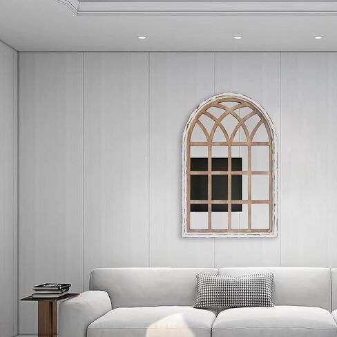 مرآة حائط مقوسة، 28 بوصة × 41.5 بوصة ديكور حائط مرآة، نافذة بإطار معدني لتزيين المزرعة لغرفة المعيشة وغرفة النوم ومدخل الحمام in Kuwait