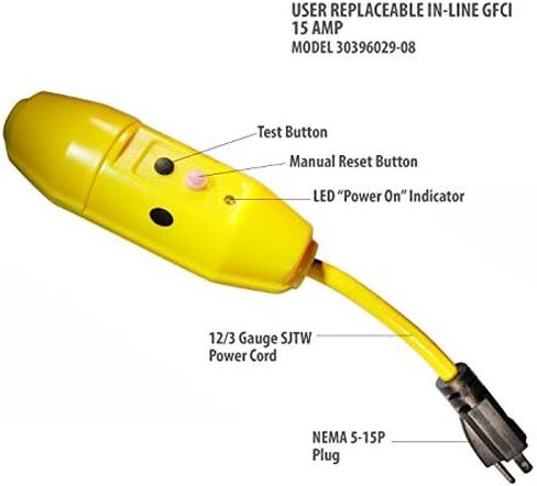 Tower Manufacturing 30396500-08 Manual-Reset 20 AMP Inline GFCI Plug, Black in Saudi Arabia