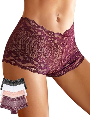 ملابس داخلية من الدانتيل بخصر عالٍ من ASIMOON للنساء سراويل داخلية صفيق قابلة للتنفس ناعمة وقابلة للتمدد على شكل حرف V سراويل داخلية in Kuwait