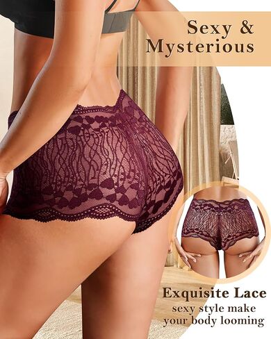 ملابس داخلية من الدانتيل بخصر عالٍ من ASIMOON للنساء سراويل داخلية صفيق قابلة للتنفس ناعمة وقابلة للتمدد على شكل حرف V سراويل داخلية in Kuwait