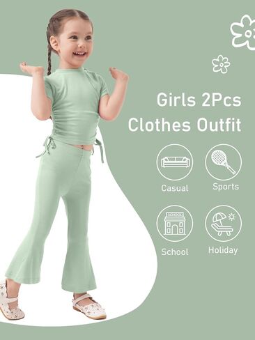 Toddler Girl Summer Clothes Short Sleeve shirring T-Shirt Flare Pants 2Pcs Baby Bell Bottom Outfits in Saudi Arabia