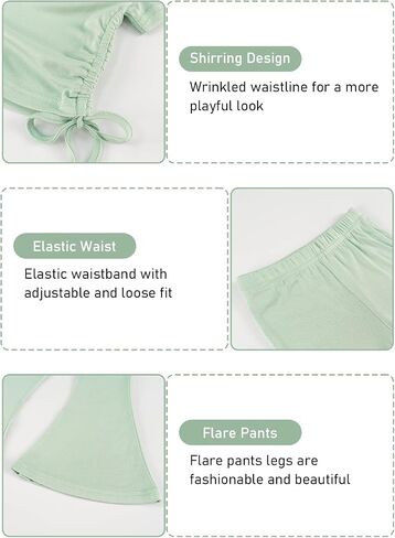 Toddler Girl Summer Clothes Short Sleeve shirring T-Shirt Flare Pants 2Pcs Baby Bell Bottom Outfits in Saudi Arabia