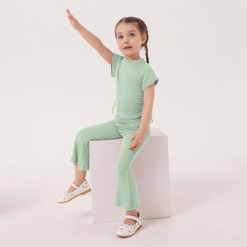 Toddler Girl Summer Clothes Short Sleeve shirring T-Shirt Flare Pants 2Pcs Baby Bell Bottom Outfits in Saudi Arabia