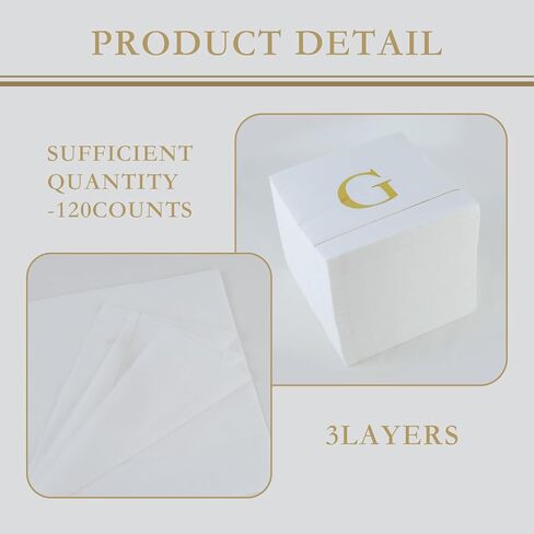Ottin Monogrammed Letter M 120 Packs Initial Paper Cocktial Napkins 5'' Elegant Metallic Golden Foil Disposable Napkins for Brithday Wedding Party Engagement Baby Shower Bridal Shwer in Saudi Arabia