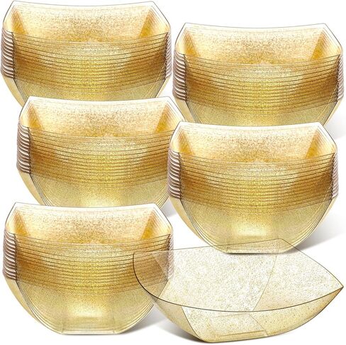 50 Pcs Gold Glitter Square Plastic Serving Bowls Disposable Snack Salad Bowl Small Party Bowls Candy Bar Containers Taco Bar Serving Dishes for Buffet Chips Fruit (8 oz) in Saudi Arabia