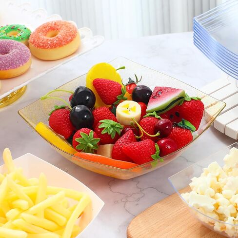 50 Pcs Gold Glitter Square Plastic Serving Bowls Disposable Snack Salad Bowl Small Party Bowls Candy Bar Containers Taco Bar Serving Dishes for Buffet Chips Fruit (8 oz) in Saudi Arabia