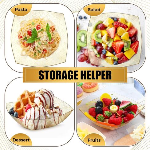 50 Pcs Gold Glitter Square Plastic Serving Bowls Disposable Snack Salad Bowl Small Party Bowls Candy Bar Containers Taco Bar Serving Dishes for Buffet Chips Fruit (8 oz) in Saudi Arabia