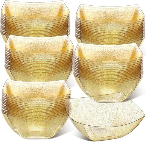 50 Pcs Gold Glitter Square Plastic Serving Bowls Disposable Snack Salad Bowl Small Party Bowls Candy Bar Containers Taco Bar Serving Dishes for Buffet Chips Fruit (8 oz) in Saudi Arabia