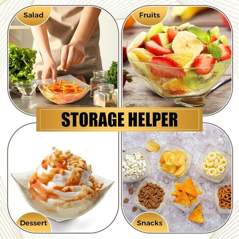 50 Pcs Gold Glitter Square Plastic Serving Bowls Disposable Snack Salad Bowl Small Party Bowls Candy Bar Containers Taco Bar Serving Dishes for Buffet Chips Fruit (8 oz) in Saudi Arabia