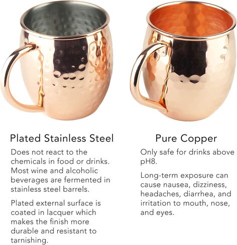 PG Moscow Mule Mugs | Large Size 19 ounces | Set of 4 Hammered Cups | Stainless Steel Lining | Pure Copper Plating | Gold Brass Handles | 3.7 inches Diameter x 4 inches Tall in Kuwait