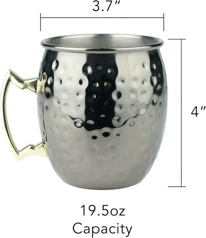 PG Moscow Mule Mugs | Large Size 19 ounces | Set of 4 Hammered Cups | Stainless Steel Lining | Pure Copper Plating | Gold Brass Handles | 3.7 inches Diameter x 4 inches Tall in Kuwait