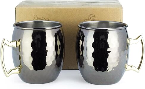 PG Moscow Mule Mugs | Large Size 19 ounces | Set of 4 Hammered Cups | Stainless Steel Lining | Pure Copper Plating | Gold Brass Handles | 3.7 inches Diameter x 4 inches Tall in Kuwait