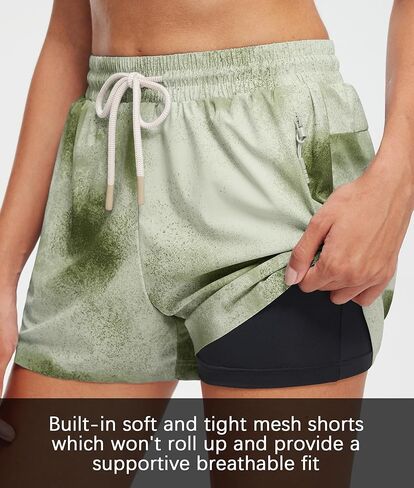 شورت Libin النسائي للجري الرياضي 3 بوصات 2 في 1 شورت رياضي سريع الجفاف للتمارين الرياضية من أجل الرياضات الصيفية غير الرسمية in Kuwait
