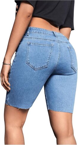 Floerns Women's Casual Lightweight Raw Hem Jeans Bermuda Denim Shorts in Saudi Arabia