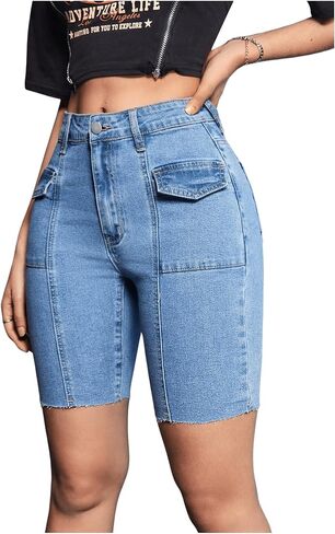 Floerns Women's Casual Lightweight Raw Hem Jeans Bermuda Denim Shorts in Saudi Arabia