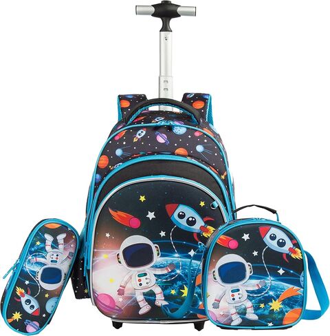 Rolling Backpack for Boys Backpack with Wheels Backpack with Lunch Box Set Kids Suitcase for Boys Primary School Rolling Backpack with Wheels Boys Wheeled Backpack for School in Saudi Arabia