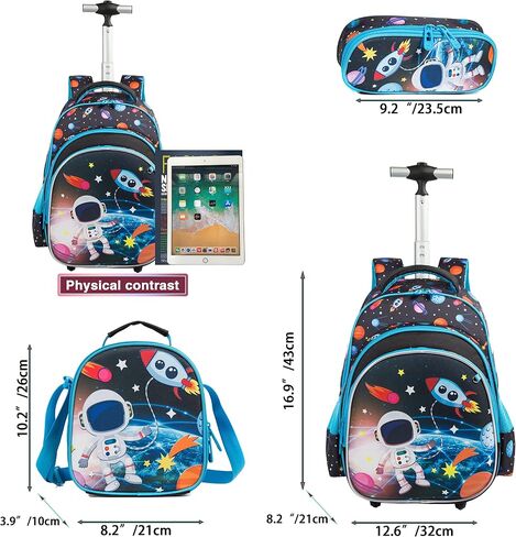Rolling Backpack for Boys Backpack with Wheels Backpack with Lunch Box Set Kids Suitcase for Boys Primary School Rolling Backpack with Wheels Boys Wheeled Backpack for School in Saudi Arabia