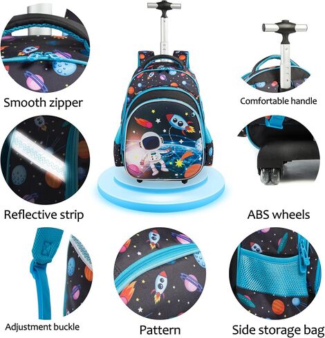 Rolling Backpack for Boys Backpack with Wheels Backpack with Lunch Box Set Kids Suitcase for Boys Primary School Rolling Backpack with Wheels Boys Wheeled Backpack for School in Saudi Arabia