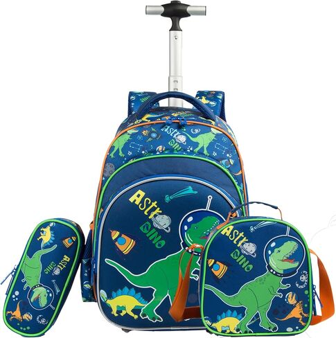 Rolling Backpack for Boys Backpack with Wheels Backpack with Lunch Box Set Kids Suitcase for Boys Primary School Rolling Backpack with Wheels Boys Wheeled Backpack for School in Saudi Arabia