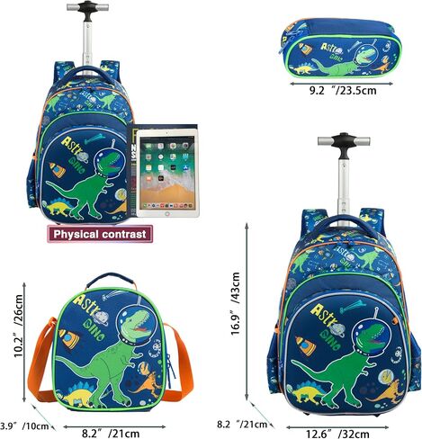 Rolling Backpack for Boys Backpack with Wheels Backpack with Lunch Box Set Kids Suitcase for Boys Primary School Rolling Backpack with Wheels Boys Wheeled Backpack for School in Saudi Arabia