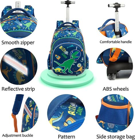 Rolling Backpack for Boys Backpack with Wheels Backpack with Lunch Box Set Kids Suitcase for Boys Primary School Rolling Backpack with Wheels Boys Wheeled Backpack for School in Saudi Arabia