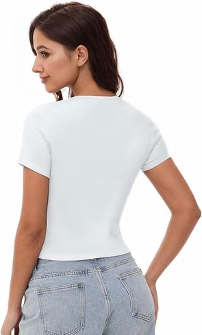 Wenlia Workout Crop Tops for Women Cutout Short Sleeve Crewneck T Shirts Casual Athletic Gym Yoga Fitted Tee in Saudi Arabia