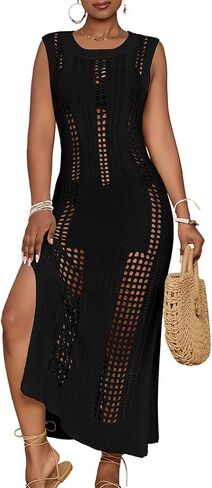 Bsubseach Crochet Beach Cover Ups for Women Sleeveles Swimsuit Coverups Hollow Out Summer Knit Bikini Beachwear in Kuwait