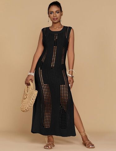 Bsubseach Crochet Beach Cover Ups for Women Sleeveles Swimsuit Coverups Hollow Out Summer Knit Bikini Beachwear in Kuwait