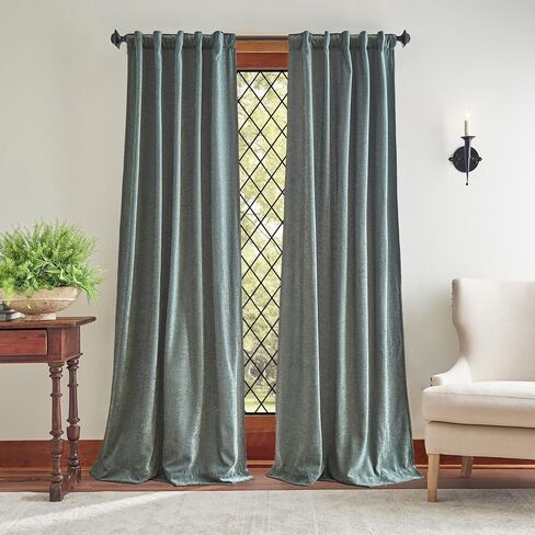 Martha Stewart Naples Chenille Solid Back Tab Window Curtain Panel Pair, 84, Natural in Saudi Arabia