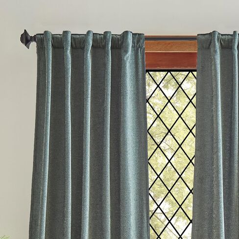 Martha Stewart Naples Chenille Solid Back Tab Window Curtain Panel Pair, 84, Natural in Saudi Arabia