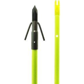 Muzzy Iron 2-Blade or 3-Blade Bowfishing Fish Point with Complete Chartreuse Arrow Set and Nock Installed