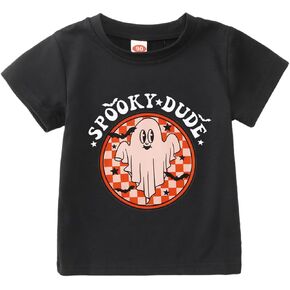 MODNTOGA Toddler Boy Halloween T-Shirt Baby Girl Ghost Graphic Tops Spooky Dude Letter Tee Short Sleeve Halloween Clothes