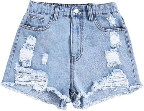 SHENHE Girl's Graphic Cherry Embroidery Roll Up Hem Jeans Elastic Waist Denim Shorts in Saudi Arabia